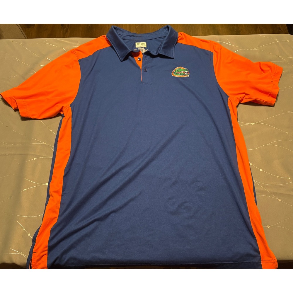 Box Seat Florida Gators Mens XL Polo Shirt Blue Orange Embroidered NCAA Golf Tee